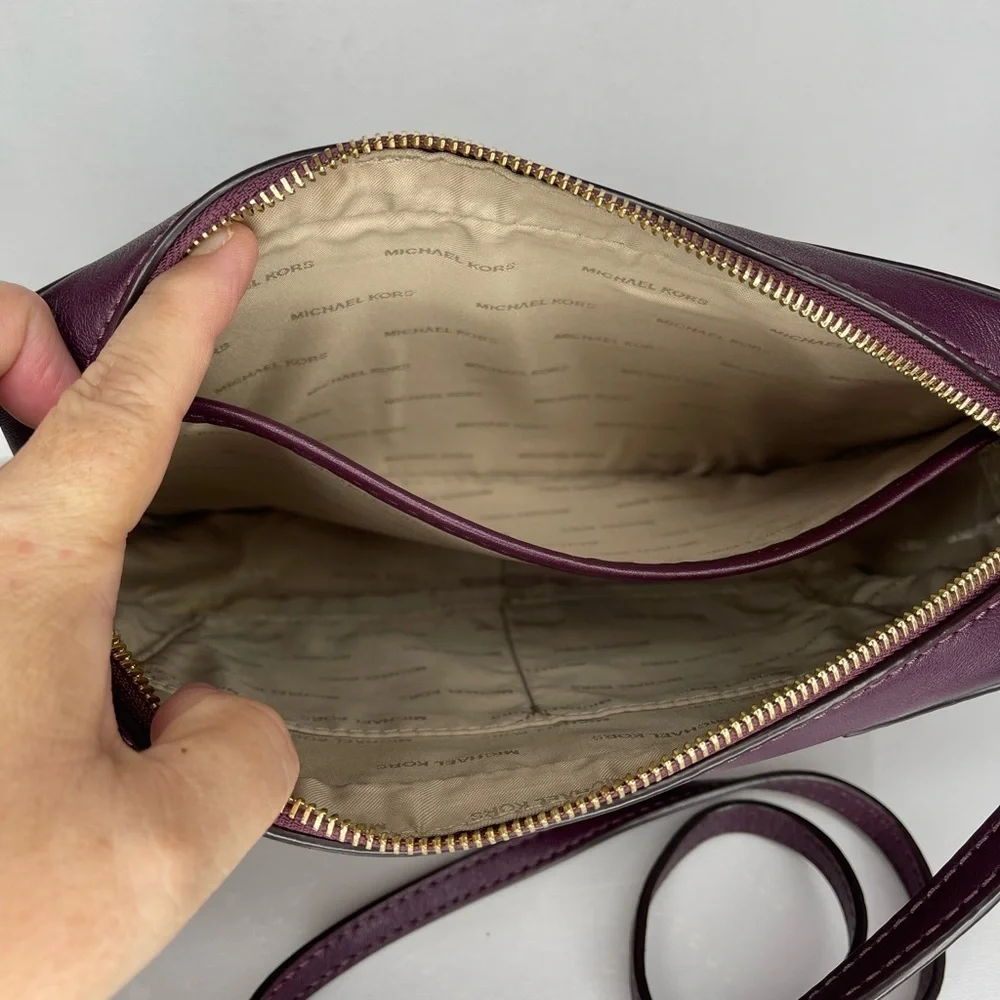 Michael Kors Studded Leather Crossbody Bag Plum Burgundy Gold Tone